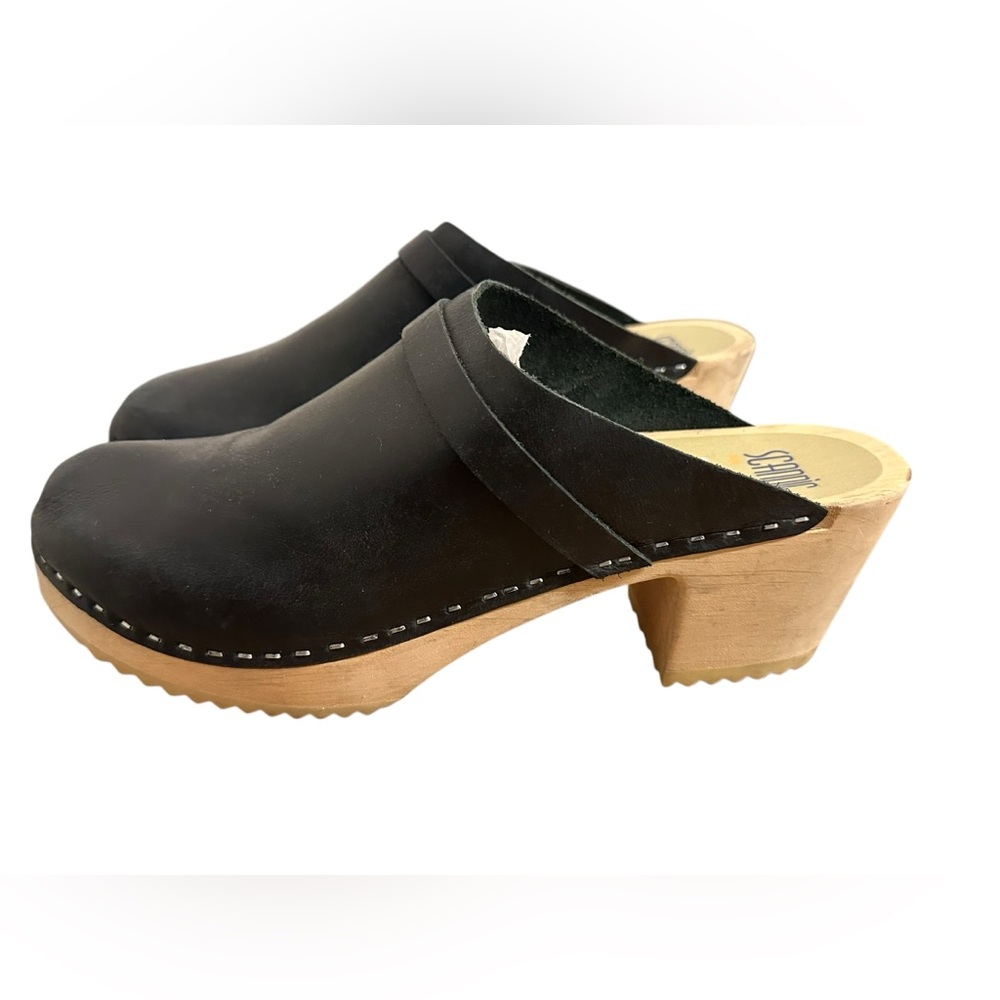 Scandic Wood Heeled Clogs Black Smooth Leather Women’s Size EU 40 US 9.5 - 10 - Picture 7 of 10